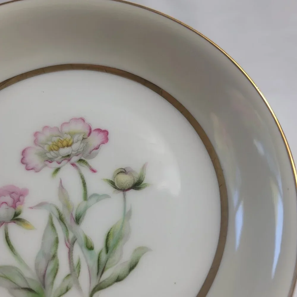 FOUR Mikado Harmony Fruit Bowls Cream Rim Pink Floral Center